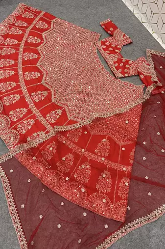 Red Bridal Lehenga Choli for Women with Heavy Embroidery & Dupatta