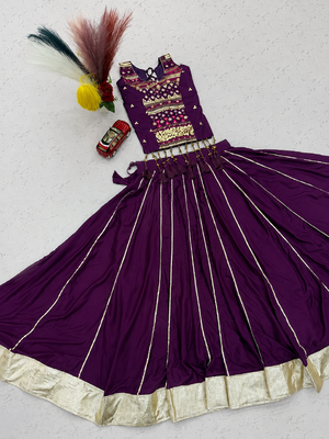 Purple Mirror Work Pure Cotton Lehenga Choli Set with Ribbon Work 5