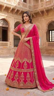 Pink Bridal Lehenga Choli for Women with Heavy Embroidery & Dupatta 1