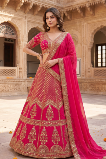Pink Bridal Lehenga Choli for Women with Heavy Embroidery & Dupatta