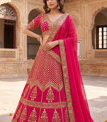 Pink Bridal Lehenga Choli for Women with Heavy Embroidery & Dupatta