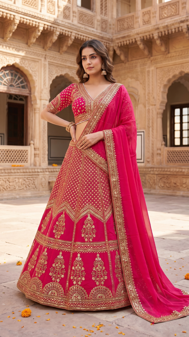 Pink Bridal Lehenga Choli for Women with Heavy Embroidery & Dupatta