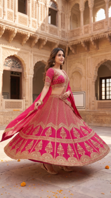 Pink Bridal Lehenga Choli for Women with Heavy Embroidery & Dupatta 2