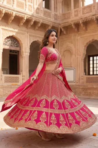 Pink Bridal Lehenga Choli for Women with Heavy Embroidery & Dupatta