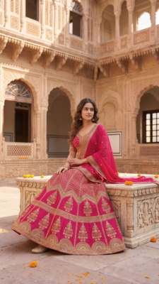 Pink Bridal Lehenga Choli for Women with Heavy Embroidery & Dupatta 3