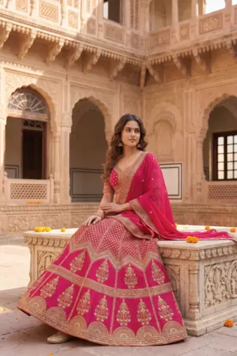 Pink Bridal Lehenga Choli for Women with Heavy Embroidery & Dupatta