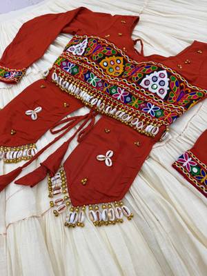 Orange Color heavy Hand Work with real  kodi work & Gamthi work Cotton Navratri Lahenga Top Set 3