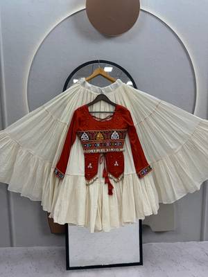 Orange Color heavy Hand Work with real  kodi work & Gamthi work Cotton Navratri Lahenga Top Set 4