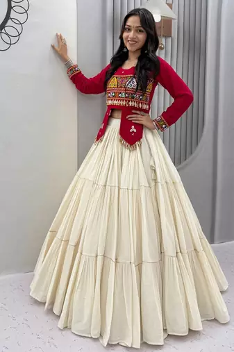 Rani Pink heavy Hand Work with kodi work & Gamthi work Cotton Navratri Lahenga Top Set