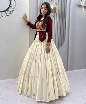 Wine heavy Hand Work with kodi work & Gamthi work Cotton Navratri Lahenga Top Set 1