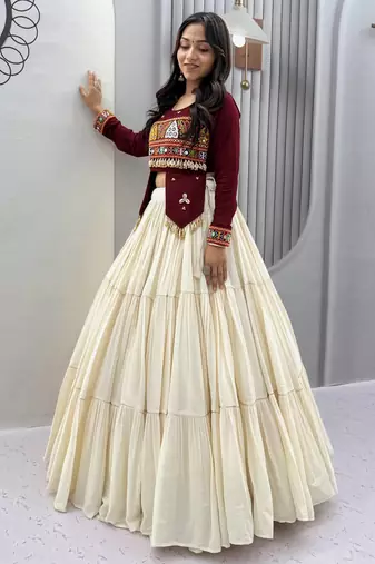 Wine heavy Hand Work with kodi work & Gamthi work Cotton Navratri Lahenga Top Set
