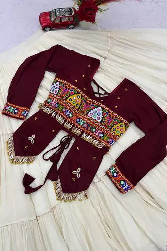 Wine heavy Hand Work with kodi work & Gamthi work Cotton Navratri Lahenga Top Set
