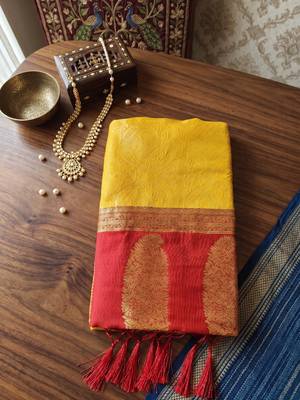 Majestic mustard kanjivaram silk blend saree  4