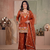 Rust orange silk embroidered kurti palazzo set with dupatta