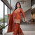 Rust orange silk embroidered kurti palazzo set with dupatta