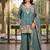 Teal silk embroidered kurti palazzo set with dupatta