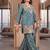 Teal silk embroidered kurti palazzo set with dupatta