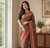peach colour design kalamkari fusion silk blend saree