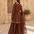 Kavindi women   s silk zari & sequin embroidered flared kurta set with palazzo and dupatta
