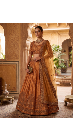 Brown Embroidered Lehenga Choli for Women with Dupatta 1
