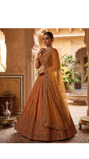 Brown Embroidered Lehenga Choli for Women with Dupatta 2