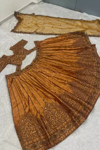 Brown Embroidered Lehenga Choli for Women with Dupatta