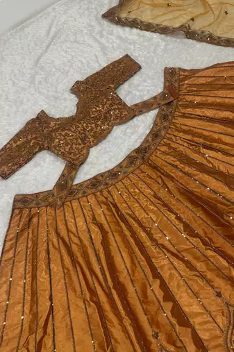 Brown Embroidered Lehenga Choli for Women with Dupatta