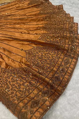 Brown Embroidered Lehenga Choli for Women with Dupatta