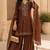 Kavindi women   s silk zari & sequin embroidered flared kurta set with palazzo and dupatta