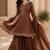 Kavindi women   s silk zari & sequin embroidered flared kurta set with palazzo and dupatta