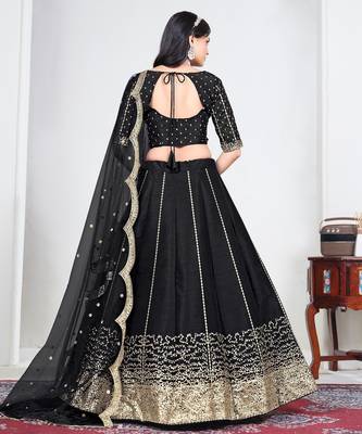 Black Art Silk Semi Stitched Lehenga Choli with Embroidery work 2
