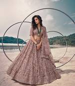 Mauve Net Semi Stitched Lehenga Choli with Embroidery & Jarkan Work
