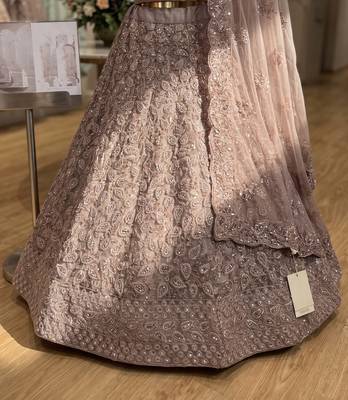 Mauve Net Semi Stitched Lehenga Choli with Embroidery & Jarkan Work 4