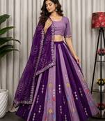 Purple Silk Blend Readymade Lehenga Choli with Thred & Sequins work