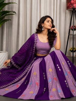 Purple Silk Blend Readymade Lehenga Choli with Thred & Sequins work 2