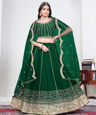 Green Art Silk Lehenga Choli with Embroidery work 1
