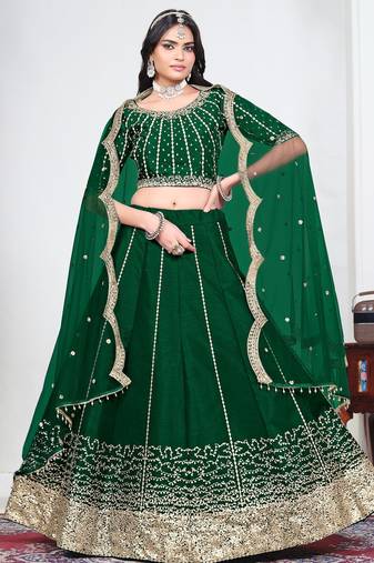 Green Art Silk Lehenga Choli with Embroidery work
