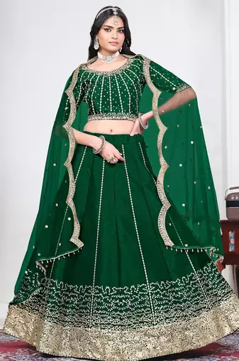 Green Art Silk Lehenga Choli with Embroidery work