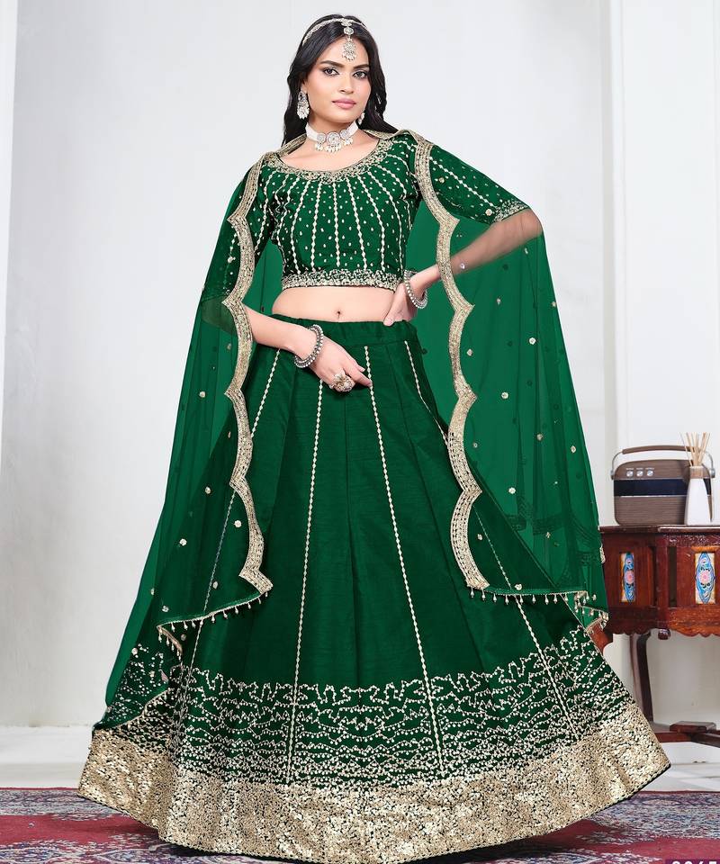 Green Art Silk Lehenga Choli with Embroidery work