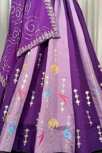 Purple Silk Blend Readymade Lehenga Choli with Thred & Sequins work