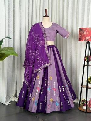 Purple Silk Blend Readymade Lehenga Choli with Thred & Sequins work 4