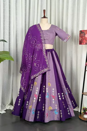 Purple Silk Blend Readymade Lehenga Choli with Thred & Sequins work