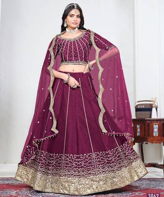 Wine Art Silk Lehenga Choli with Embroidery work 1