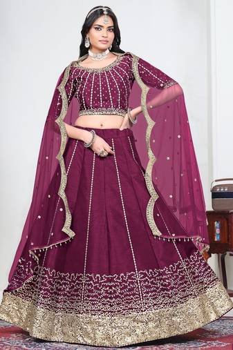 Wine Art Silk Lehenga Choli with Embroidery work