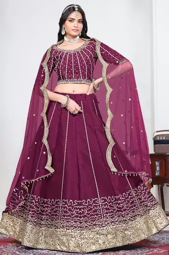 Wine Art Silk Lehenga Choli with Embroidery work