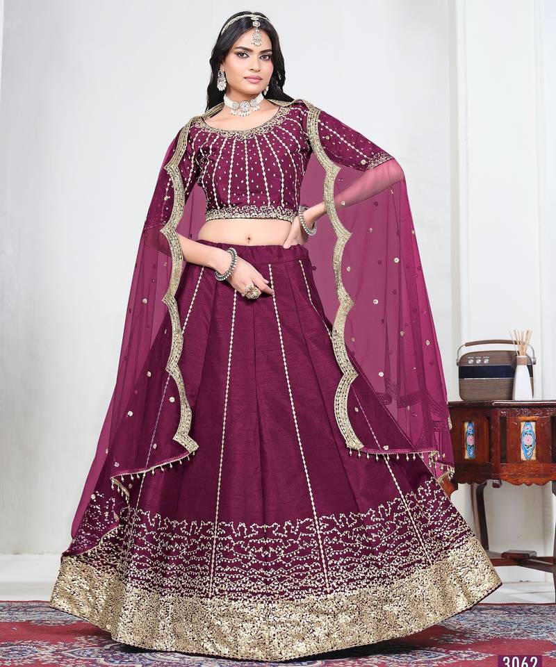 Wine Art Silk Lehenga Choli with Embroidery work