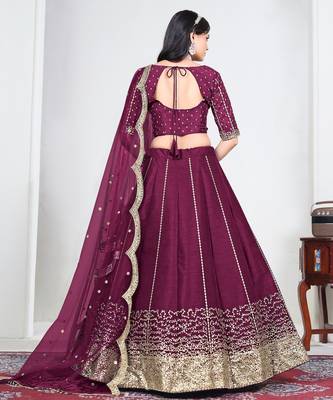 Wine Art Silk Lehenga Choli with Embroidery work 2