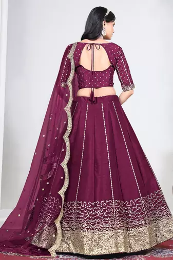 Wine Art Silk Lehenga Choli with Embroidery work