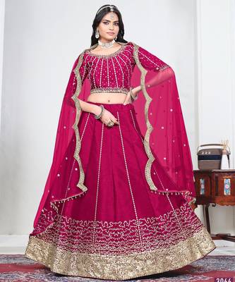 Magenta Art Silk Semi Stitched Lehenga Choli with Embroidery work 1