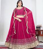 Magenta Art Silk Semi Stitched Lehenga Choli with Embroidery work
